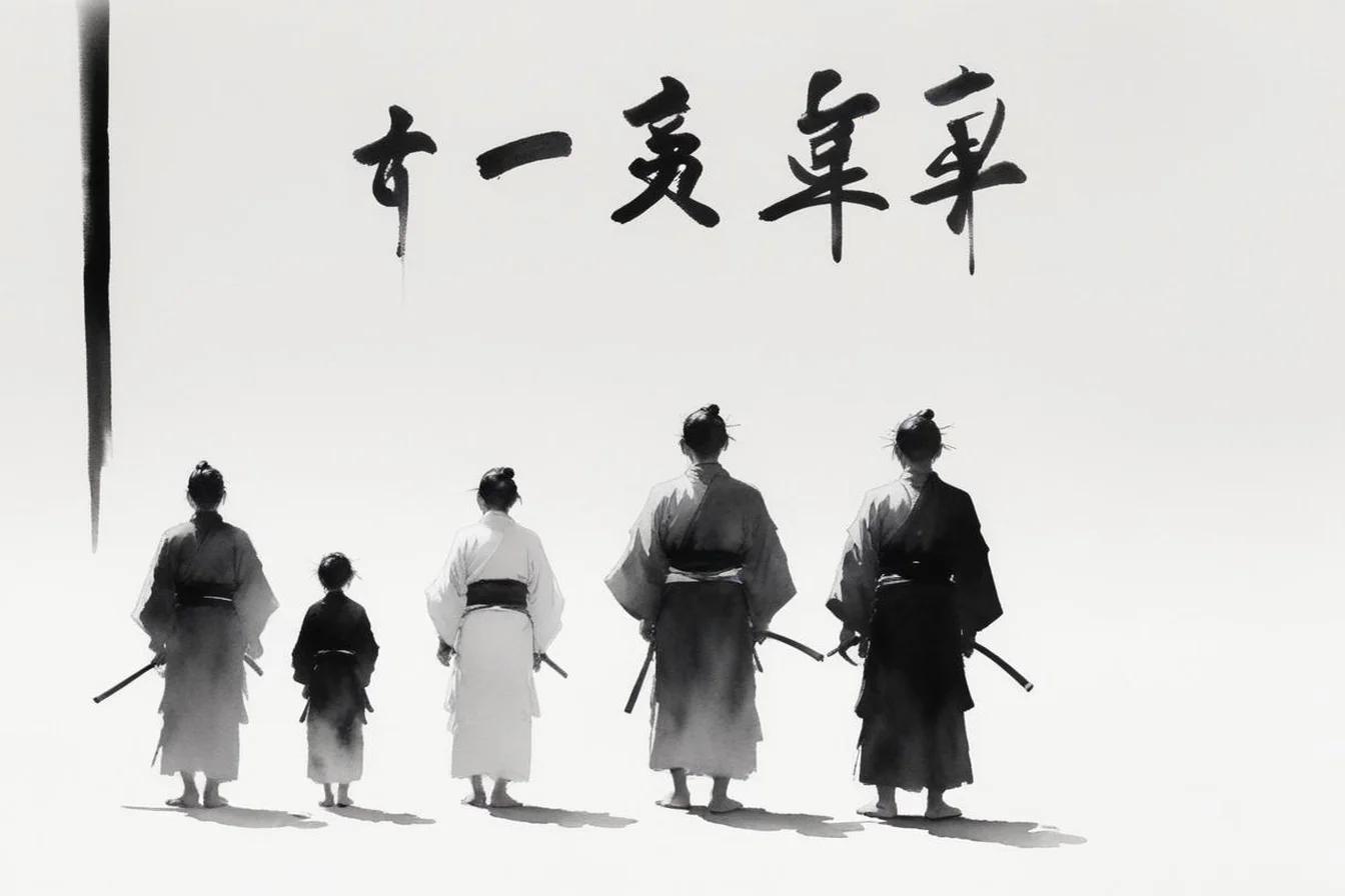 Sumi-e ink illustration of Japanese Honorifics: San, Kun, Chan, Sama and Beyond