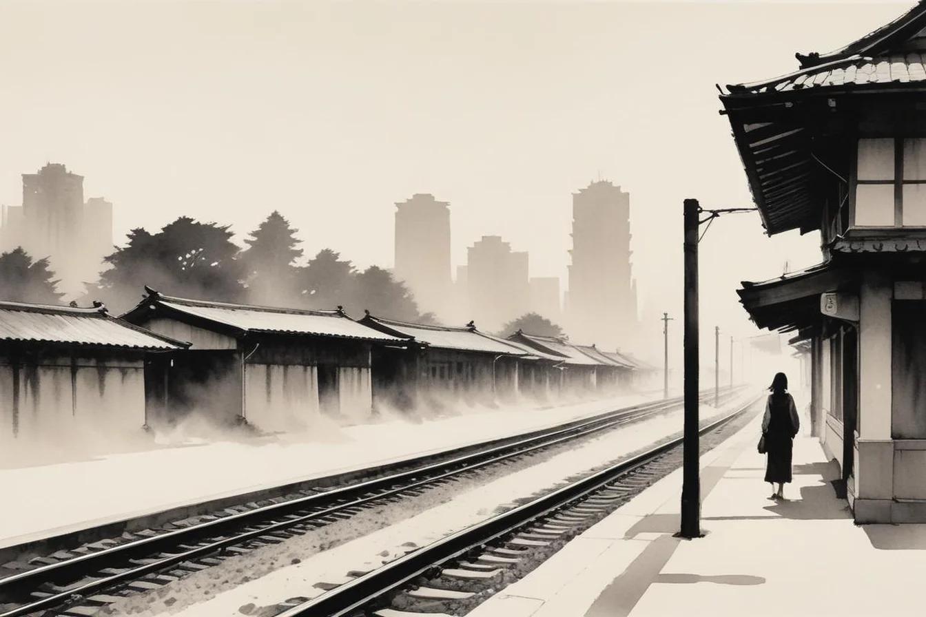Sumi-e ink illustration of Japanese Urban Legends