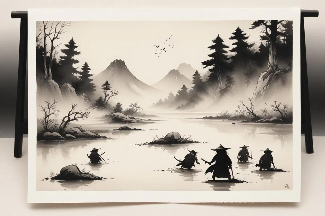 Sumi-e ink illustration of A Field Guide to Japanese Yokai