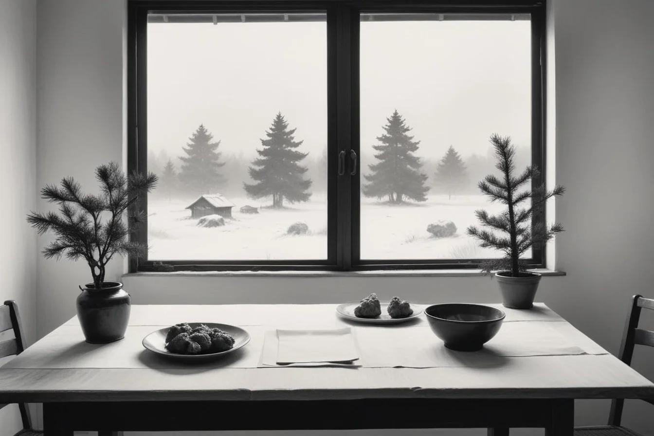 Sumi-e ink illustration of KFC Christmas in Japan: How Fried Chicken Became a Tradition