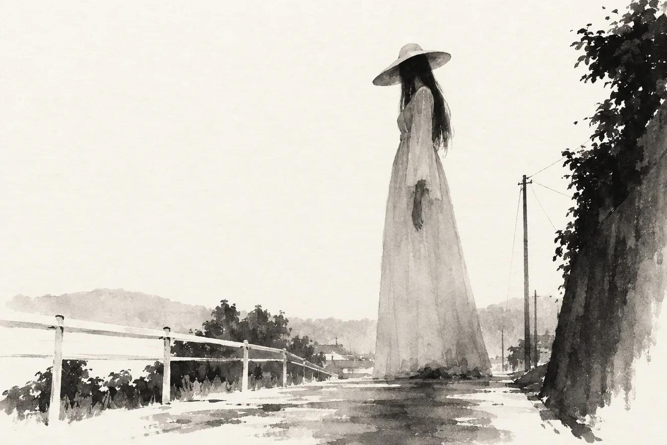 Sumi-e ink illustration of Hachishakusama (八尺様)