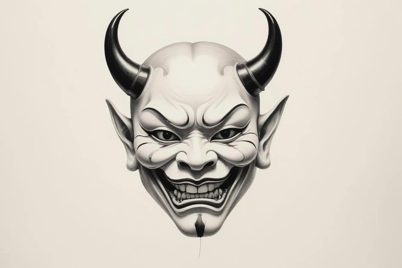 Sumi-e ink illustration of Hannya Mask (般若)