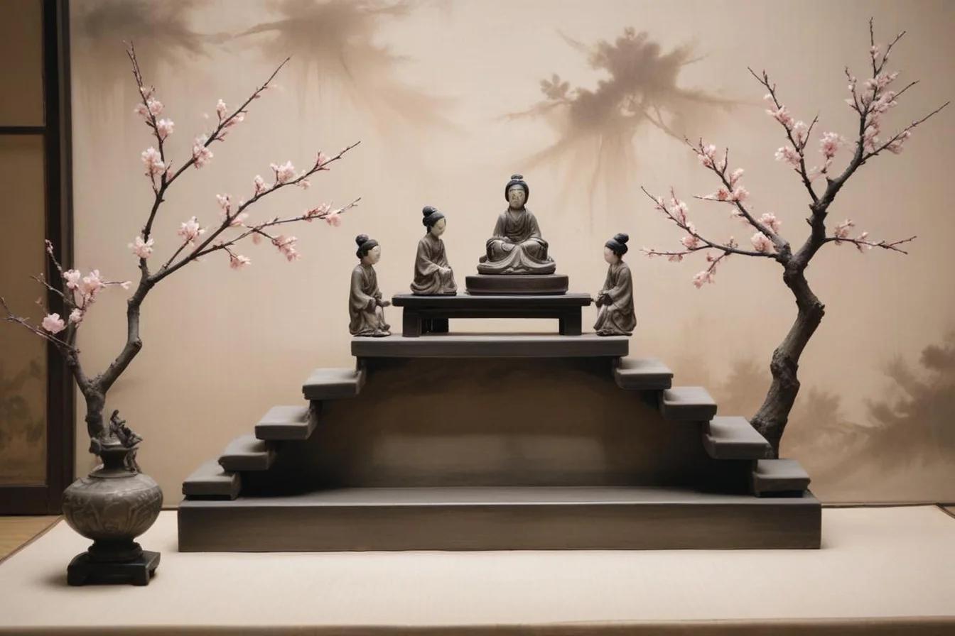 Sumi-e ink illustration of Hinamatsuri (雛祭り)