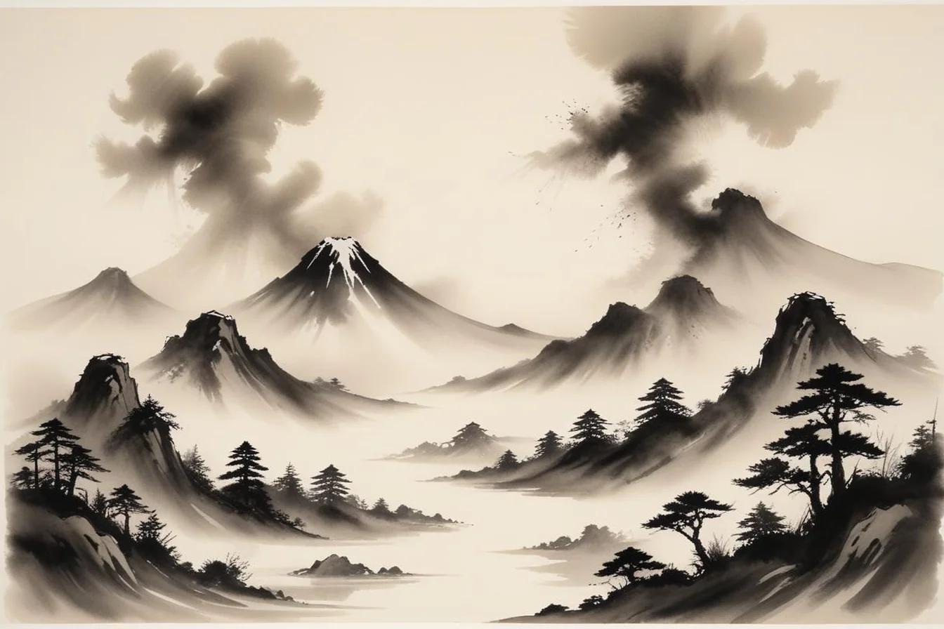 Sumi-e ink illustration of Kami (神)