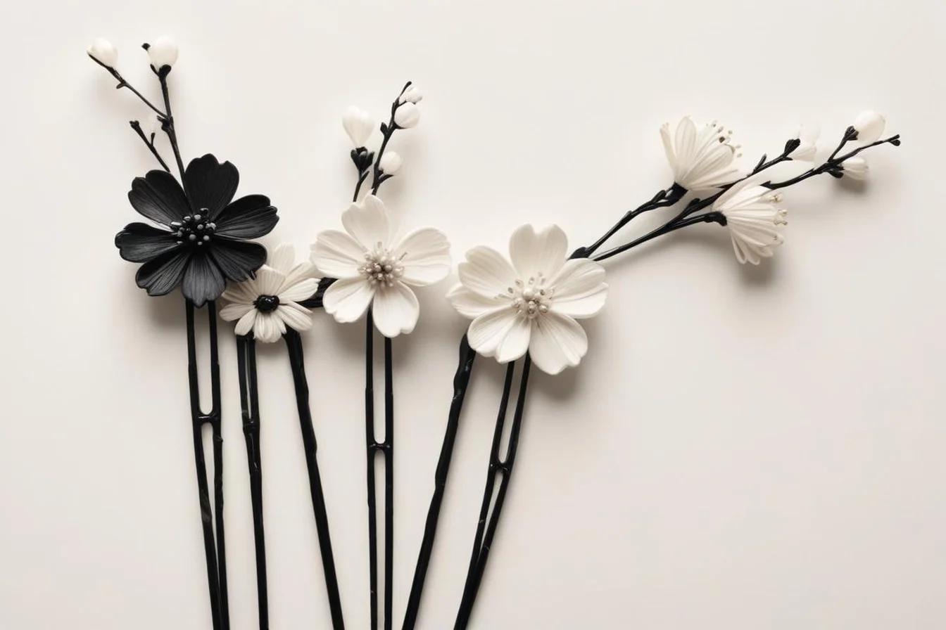 Sumi-e ink illustration of Kanzashi (簪)