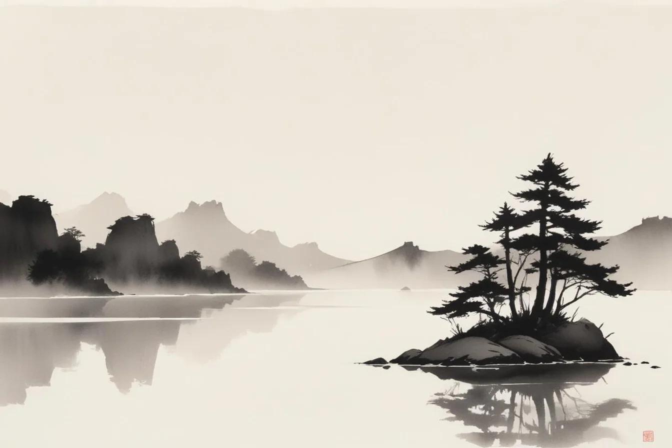 Sumi-e ink illustration of Kuudere (クーデレ)