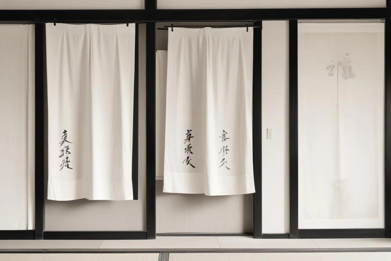 Sumi-e ink illustration of Noren (暖簾)