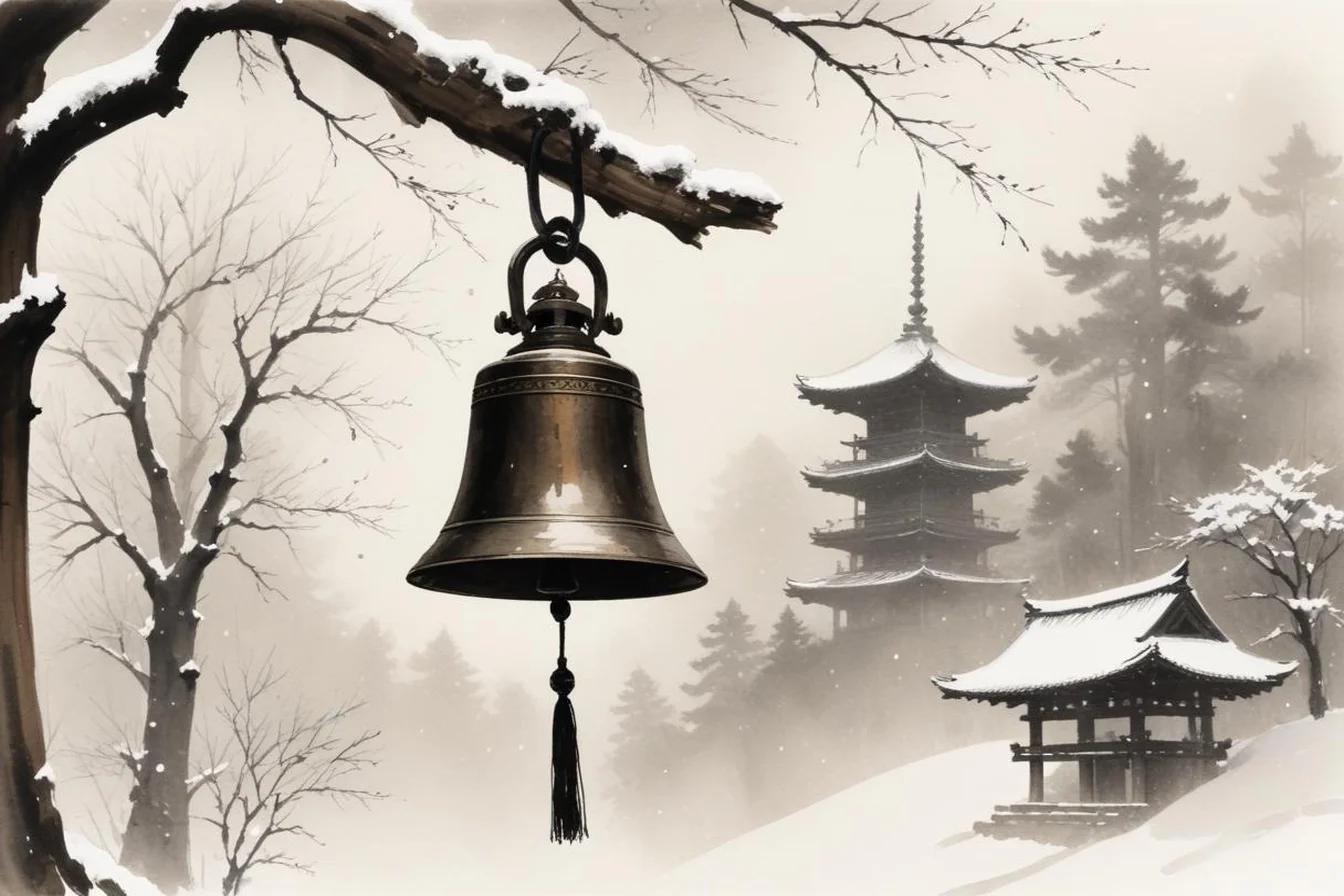 Sumi-e ink illustration of Ōmisoka (大晦日)