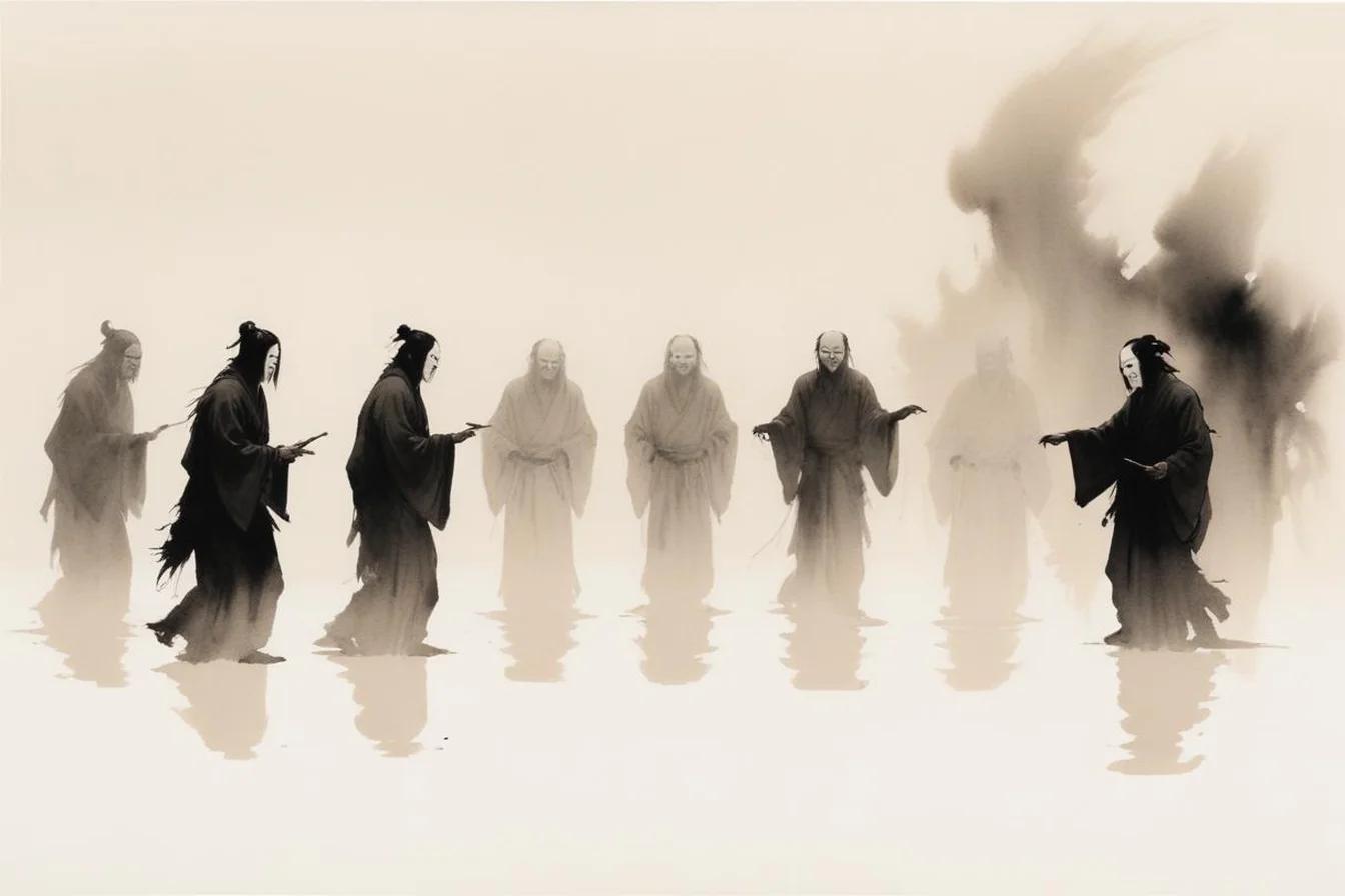 Sumi-e ink illustration of Onryo (怨霊)