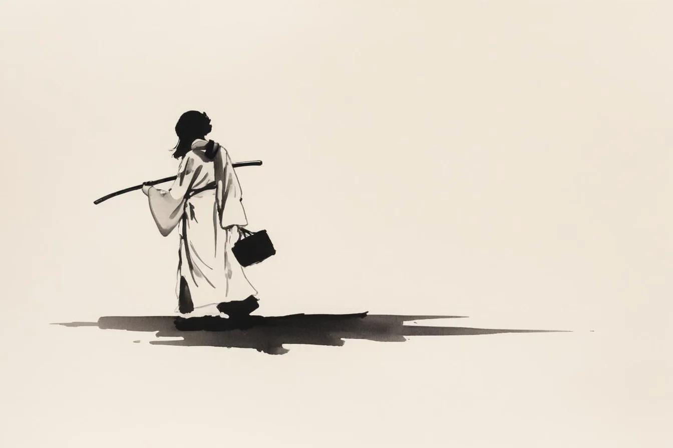 Sumi-e ink illustration of Senpai (先輩)